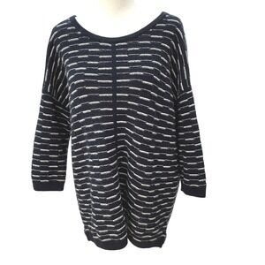 PURE Collection Women's Medium Cashmere Blend Knit Sweater Tunic Navy‎ White